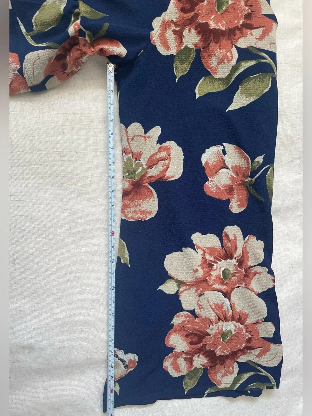BelongSci Blue Floral Shift Dress Bell Sleeve V-Neck Size XXL